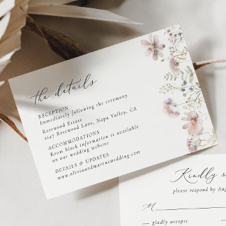Minimal Blush Wildflower Wedding Details Enclosure Card