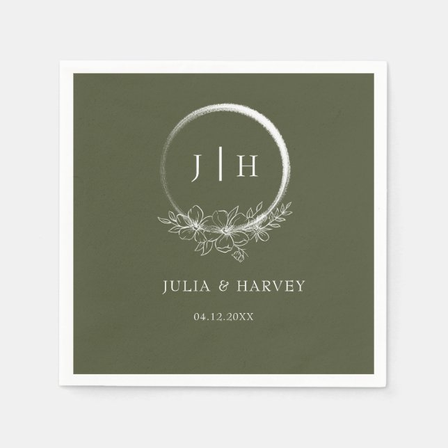 Minimal Bohemian Olive Green Wedding Paper Napkin (Front)
