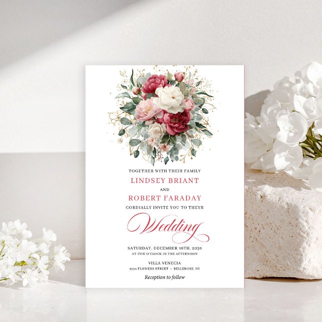 Minimal Bohemian Red Blush Floral Greenery Invites (Minimal Bohemian Red Blush Floral Greenery Invitation)