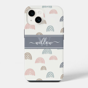 Minimal Boho Aesthetic Rainbow Monogram iPhone 14 Case