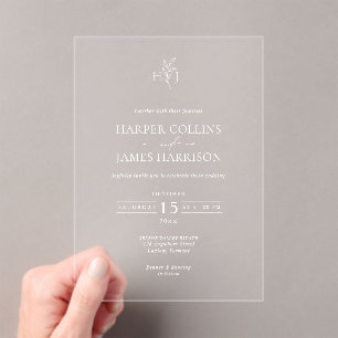 Minimal Boho Botanical Monogram Wedding Acrylic Invitations