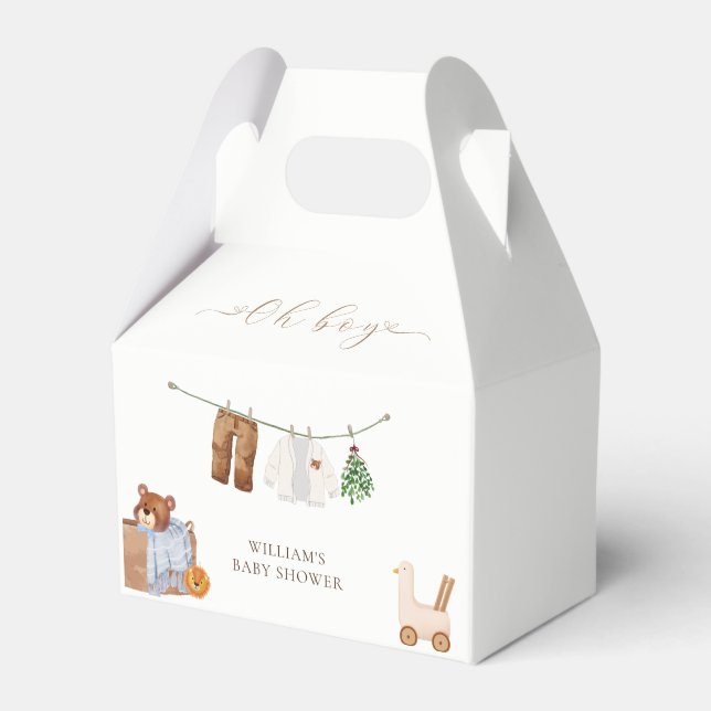 Minimal Boho Boy Clothes Baby Shower Favor Box (Front Side)