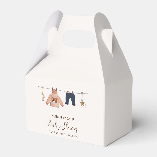 Minimal Boho Boy Winter Clothesline Baby Shower  Favor Box (Front Side)