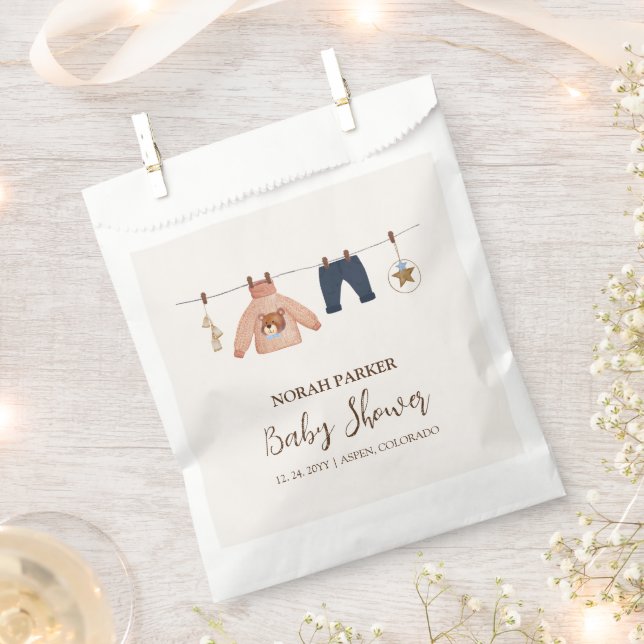 Minimal Boho Boy Winter Clothesline Baby Shower  Favour Bag (Clipped)