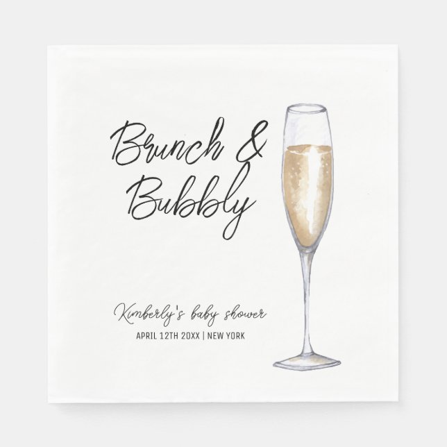Minimal Boho Champagne Brunch Bubbly Baby Shower  Napkin (Front)