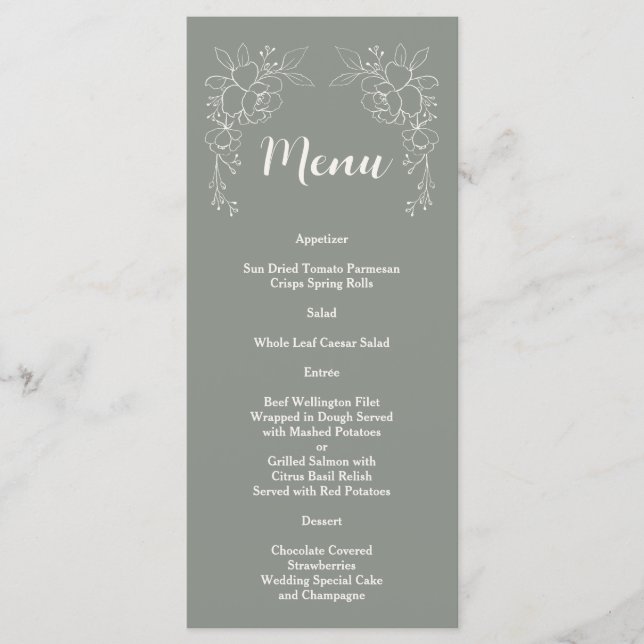 Minimal Boho Elegant Sage Green Simple Wedding  Menu (Front)