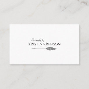 Minimal Boho Feather Business Card Black and White