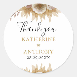 Minimal Boho Floral Wedding Classic Round Sticker