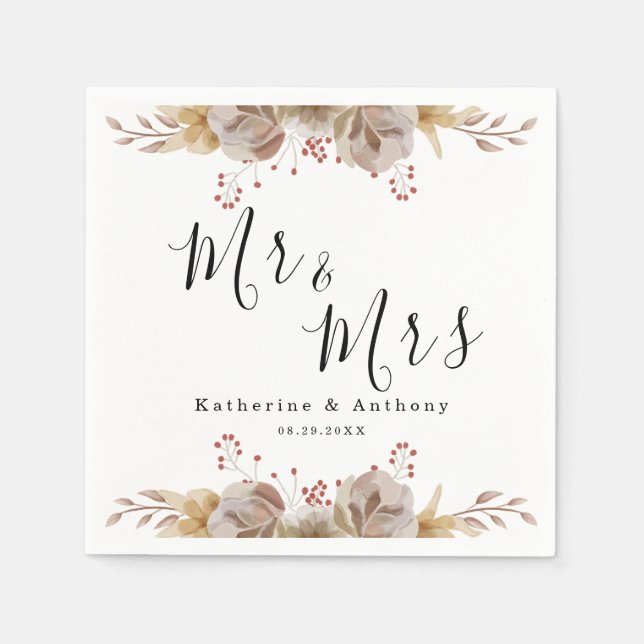 Minimal Boho Floral Wedding Napkin (Front)