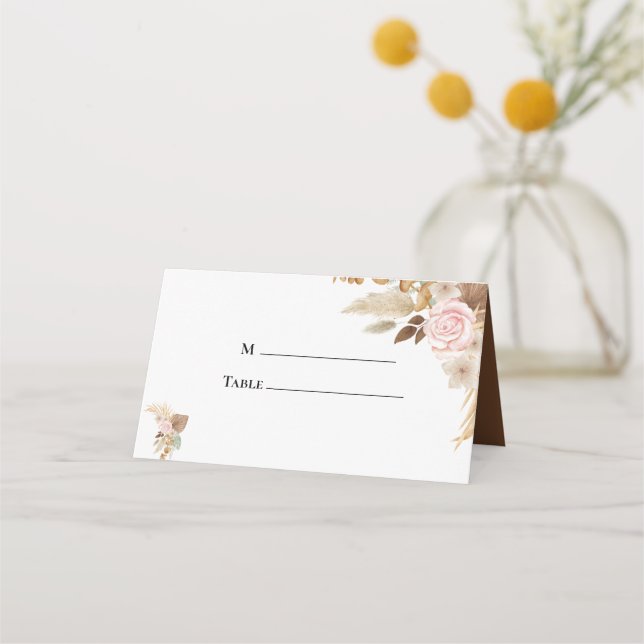 Minimal Boho Floral Wedding  Place Card (Front)