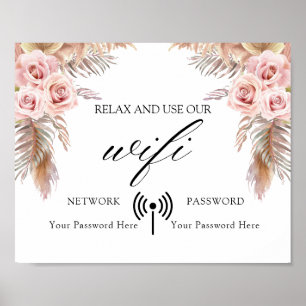 Minimal Boho Floral Wedding Wifi Poster