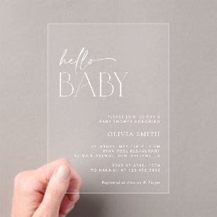 Minimal Boho, Hello Baby, Modern Baby Shower Acrylic Invitations