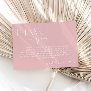 Minimal Boho, Modern, Dusty Rose, Bridal Shower Thank You Card