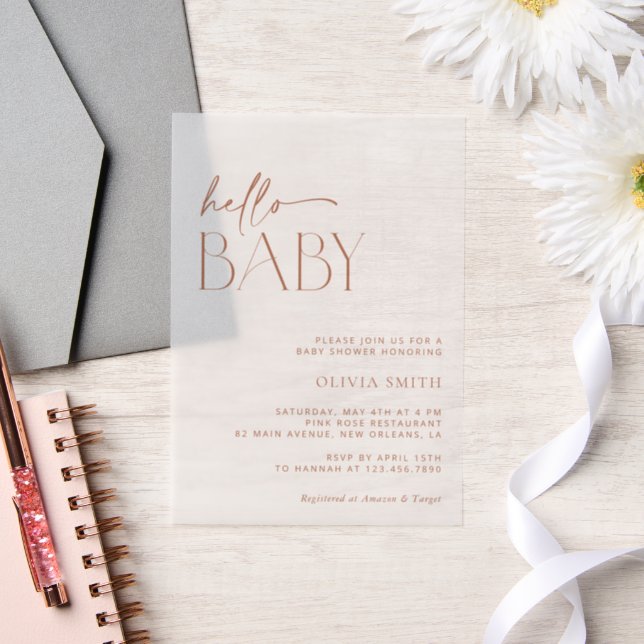 Minimal Boho, Modern, Terracotta, Baby Shower Vellum Invitations (Wedding)