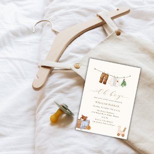 Minimal Boho Oh Boy Toy Clothes Baby Shower  Invitation