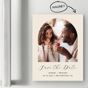 Minimal Boho Photo Arch Beige Save the Date Magnetic Invitation