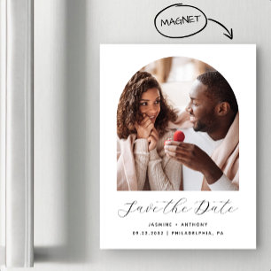 Minimal Boho Photo Arch Black White Save the Date Magnetic Invitation