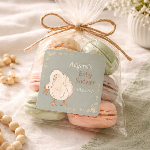 Minimal Boho Silly Goose Personalized Baby Shower Square Sticker