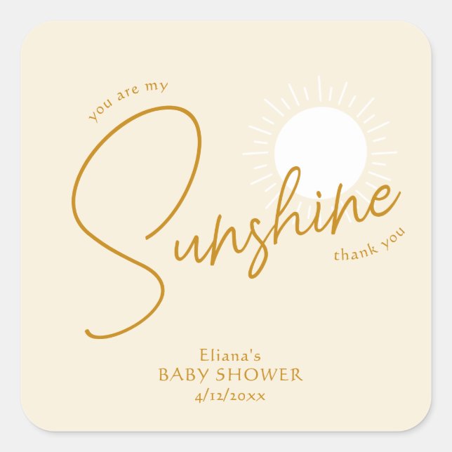 Minimal Boho Sunshine Beige Baby Shower Thank You Square Sticker (Front)