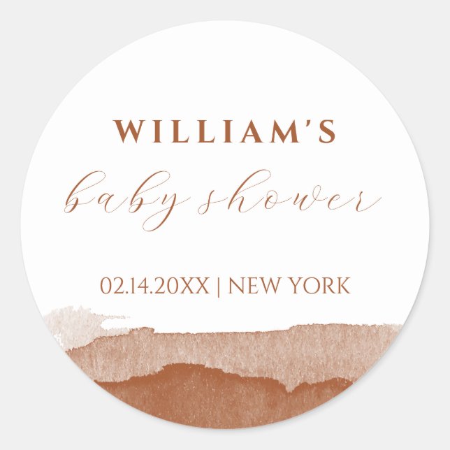 Minimal Boho Terracotta Ombre Desert Baby Shower  Classic Round Sticker (Front)
