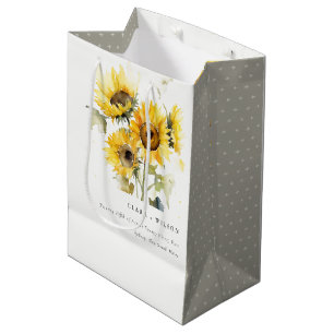 Minimal Boho Watercolor Sunflower Rustic Wedding Medium Gift Bag