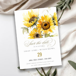 Minimal Boho Watercolor Sunflower Rustic Wedding Save The Date