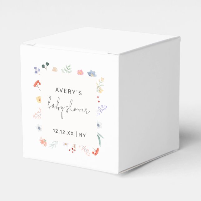 Minimal Boho Wildflower Frame Baby Shower  Favor Box (Front Side)