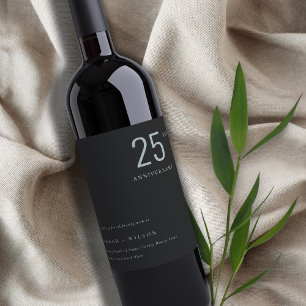 Minimal Bold Black Blue Any Year Anniversary Wine Label