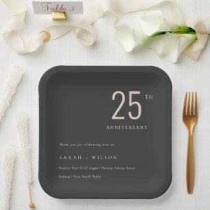 Minimal Bold Black Blush Any Year Anniversary Paper Plate