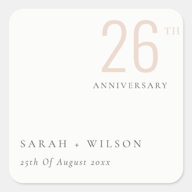 Minimal Bold Dusky Blush Any Year Anniversary Square Sticker (Front)