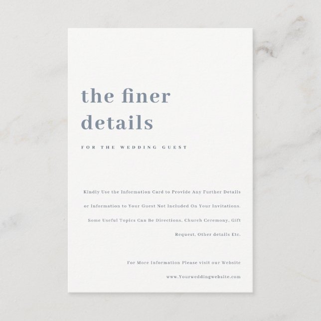 Minimal Bold Grey Blue Typography Wedding Details Enclosure Card (Front)