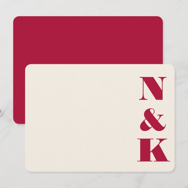 Minimal Bold Monogram Christmas Red Wedding Names Card (Front/Back)
