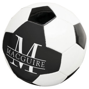 Minimal Bold Monogram   Name Black Soccer Ball