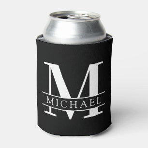 Minimal Bold Monogram with Name   Black Can Cooler