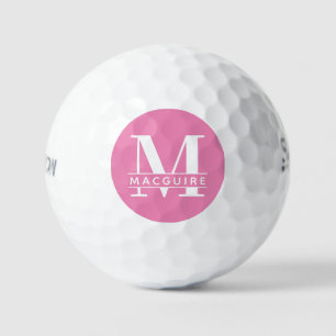 Minimal Bold Monogram with Name   Pink Golf Balls