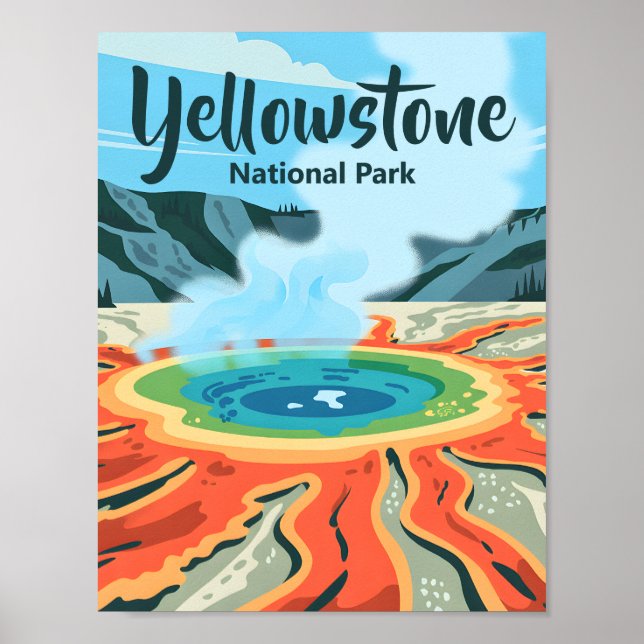 Minimal Bold Retro Yellowstone Rainbow Hot Spring Poster (Front)