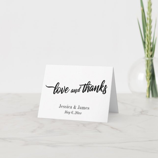 Minimal Bold Script BW Wedding, Love and Thanks Thank You Card (Front)