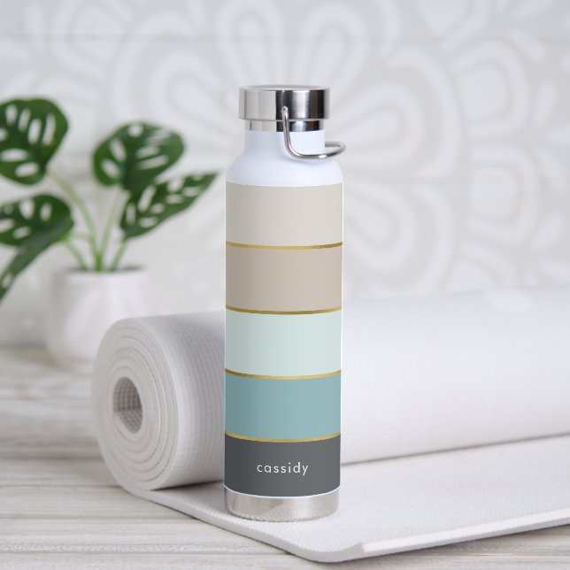 Minimal Bold Stripes Personalized Water Bottle (Yoga)
