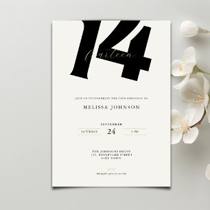 Minimal Bold Typography 14th Birthday  Invitation