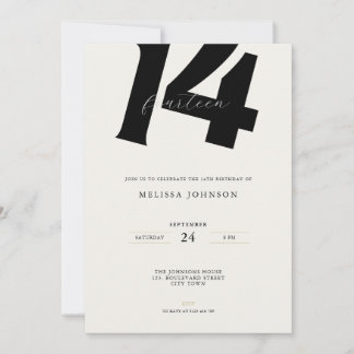 Minimal Bold Typography 14th Birthday  Invitation