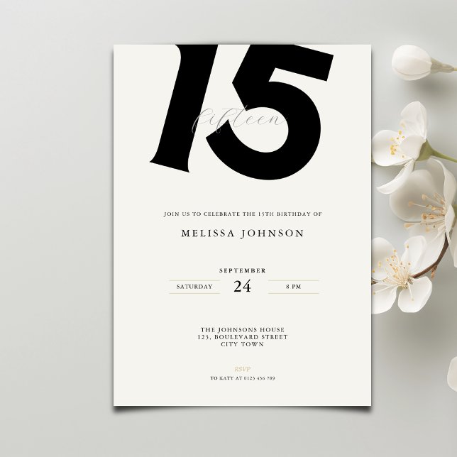 Minimal Bold Typography 15th Birthday  Invitation (Creator Uploaded)