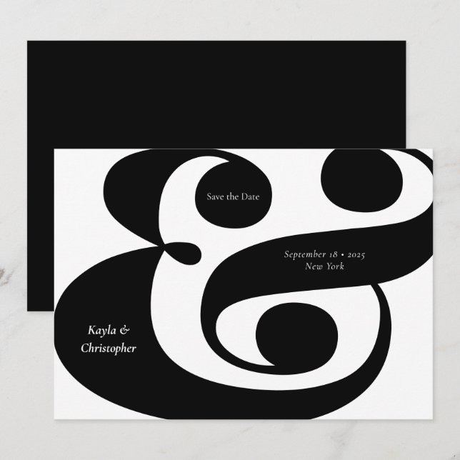 Minimal Bold Typography Black Ampersand Wedding Save The Date (Front/Back)