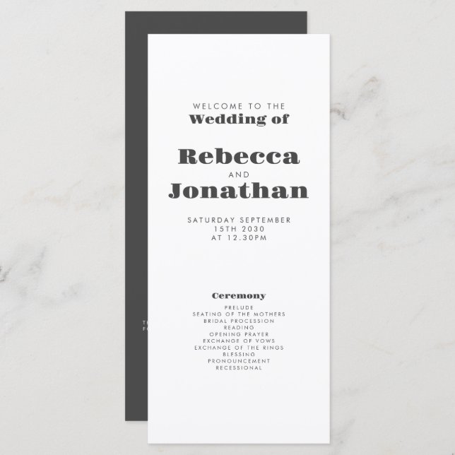 Minimal Bold Typography Wedding Program Card (Front/Back)