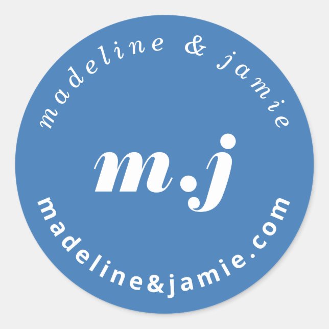 Minimal Bold Wedding Date Save the Date Blue Classic Round Sticker (Front)