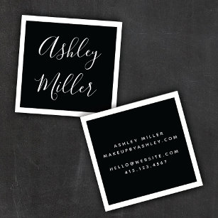 Minimal Border Calligraphy Charcoal + White   Square Business Card
