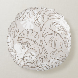 Minimal botanical art seamless pattern. Tropical m Round Pillow