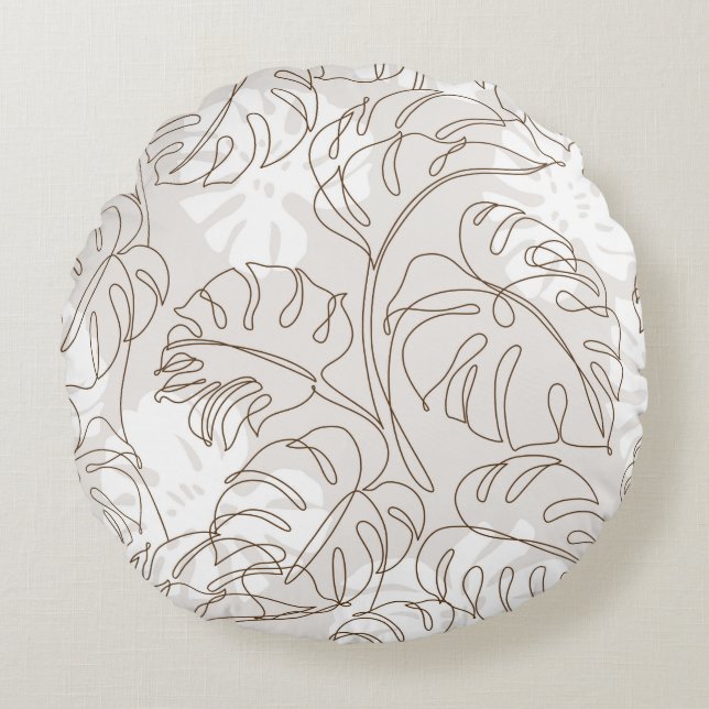 Minimal botanical art seamless pattern. Tropical m Round Pillow (Front)