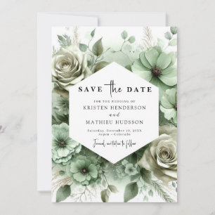 Minimal Botanical Classic Sage Green Wedding Save The Date