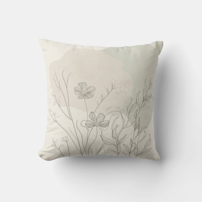 Minimal Botanical Decor – Abstract Wildflower Line Throw Pillow (Front)