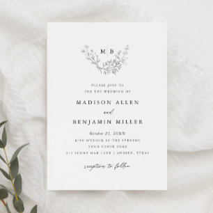 Minimal Botanical Formal Monogram Wedding Invitation